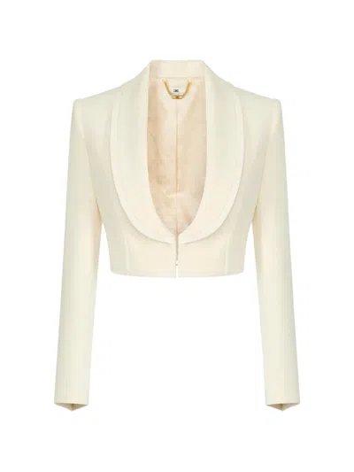 Elisabetta Franchi Jacket Made Of Lightweight Crêpe And Satin Fabrics With Peplum In Neutral