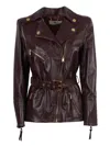 Elisabetta Franchi Fitted Leather Jacket With Belted Waist And Gold Hardware In Multi