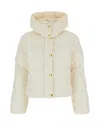 Elisabetta Franchi Piumino In Velluto Con Cappuccio Milk In Neutral