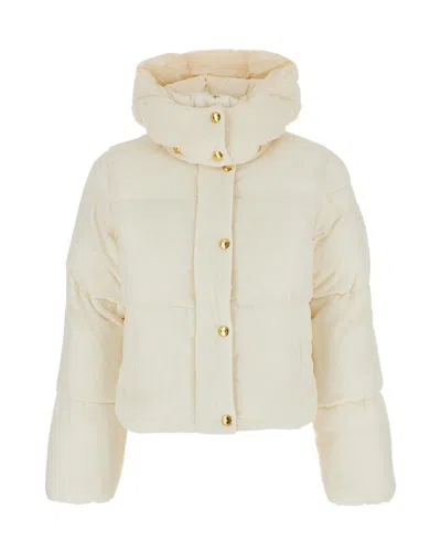 Elisabetta Franchi Piumino In Velluto Con Cappuccio Milk In Neutral