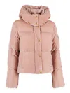 Elisabetta Franchi Sunrise Velvet Hooded Down Jacket In Pink