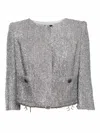 Elisabetta Franchi Tweed Lurex Blazer In Silver