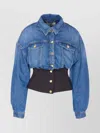 Elisabetta Franchi Jacket With Chest Pockets And Contrast Waistband In Blue