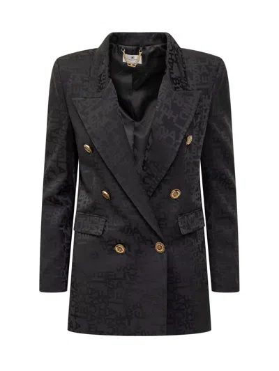 Elisabetta Franchi Jacket With Jacquard Lettering In Black