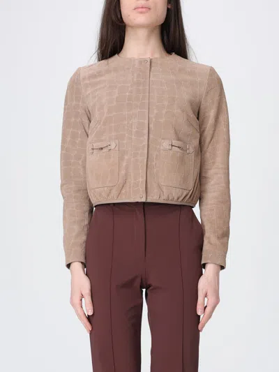 Elisabetta Franchi Jacket In Suede Fabric With Alligator Print In Gold