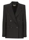 Elisabetta Franchi Black Linen Blend Blazer In Black
