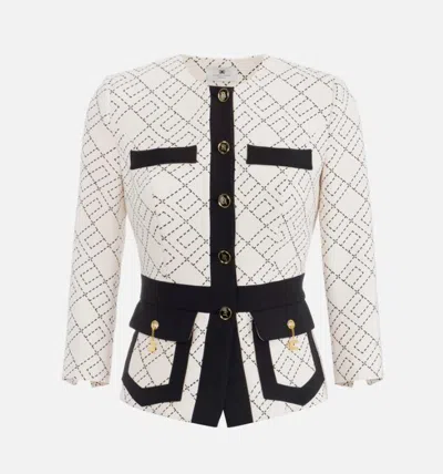 Elisabetta Franchi Chain Trim Blazer Geometric Pattern In White