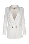 Elisabetta Franchi White Double-breasted Twill Blazer In Beige