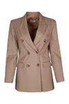 Elisabetta Franchi Double Breasted Jacket Chest Flap Pockets In Brown