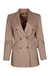 Elisabetta Franchi Double Breasted Jacket Chest Flap Pockets In Brown