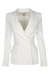 Elisabetta Franchi Tailored Double-breasted Jacket With American Rear Vent In White
