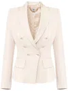 Elisabetta Franchi Essentials Blazer With Shoulder Pads And Covered Buttons In Beige