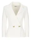 Elisabetta Franchi Ivory Knitted Blazer With Bows In Beige