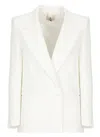 Elisabetta Franchi Ivory Linen Blend Blazer In Beige