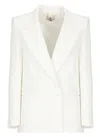 Elisabetta Franchi Ivory Linen Blend Blazer In Beige