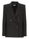 Elisabetta Franchi Double-breasted Crpe Satin Blazer In Black