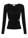 Elisabetta Franchi Cross-front Paneled Jacket With Sweetheart Neckline And Buckle Detailing In Black