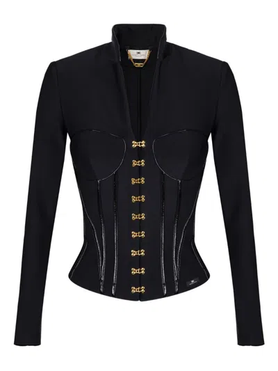 ELISABETTA FRANCHI ELISABETTA FRANCHI CORSET JACKET WITH GOLD HOOK CLOSURES