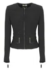 Elisabetta Franchi Fitted Crepe Jacket With Structured Seams In Black