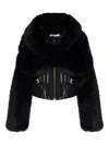 Elisabetta Franchi Cropped Black Jacket With Faux Fur Detailing In Black