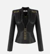 Elisabetta Franchi Faux Leather Jacket With Gold Hooks And Details On Shoulders In Animal Print
