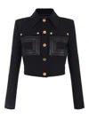 Elisabetta Franchi Jacket In Technical Fabric With Faux Leather Details In Black