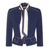 Elisabetta Franchi Tailored Jacket With High Collar And Flap Pockets In Blue