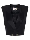 Elisabetta Franchi Satin Lapels Button Waistcoat In Blue