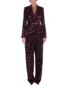 Elisabetta Franchi Double-breasted Jacket In Chenille Embroidered With Sequins In Bordeaux Marroni