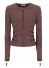 Elisabetta Franchi Structured Blazer With Front Zip And Long Sleeves In Brown