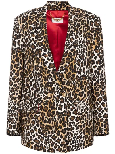 Elisabetta Franchi Women's Leopard Print V-neck Jacket In Brown