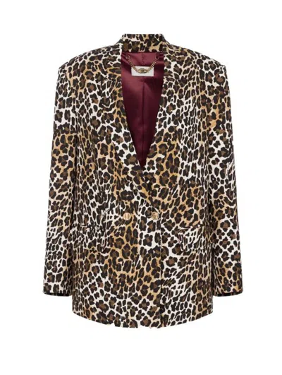 Elisabetta Franchi Women's Leopard Print V-neck Jacket In Brown