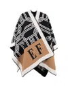 Elisabetta Franchi Lettering Jacquard Cloth Cape In Camel