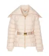 Elisabetta Franchi Short Down Jacket With Belt In Neutral
