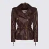 Elisabetta Franchi Fitted Leather Jacket With Belted Waist And Gold Hardware In Brown
