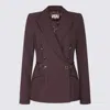 Elisabetta Franchi Double-breasted Blazer Waist Belt Detail In Brown