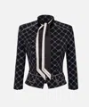 Elisabetta Franchi Printed Crepe Jacket In Nero/burro