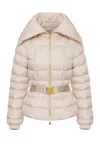 Elisabetta Franchi Short Down Jacket With Belt In Neutral
