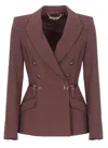 Elisabetta Franchi Crepe Double-breasted Blazer In Purple