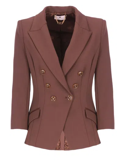 Elisabetta Franchi Crepe Double-breasted Blazer In Brown