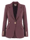 Elisabetta Franchi Burgundy Tailored Blazer With Gold Buttons And Peak Lapels In Red