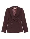 Elisabetta Franchi Double-breasted Blazer Waist Belt Detail In Burgundy