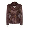 Elisabetta Franchi Fitted Leather Jacket With Belted Waist And Gold Hardware In Red