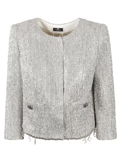 Elisabetta Franchi Tweed Lurex Blazer In Silver
