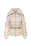 Elisabetta Franchi Short Down Jacket With Belt In Neutral