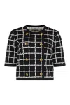 Elisabetta Franchi Cardigan In Jacquard Logo Con Bottoni Dorati