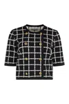 Elisabetta Franchi Cardigan In Jacquard Logo Con Bottoni Dorati