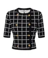 Elisabetta Franchi T-shirt With Geometric Pattern And Gold Buttons In Black