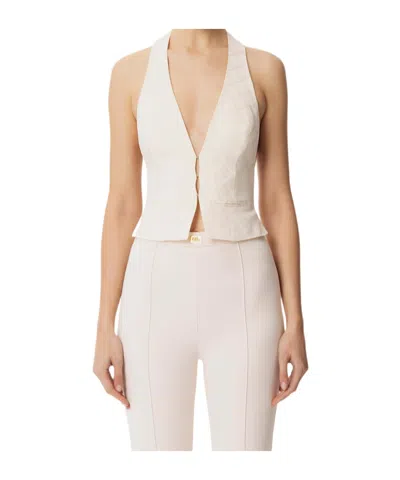 Elisabetta Franchi Jacquard Diamond-checked Satin Vest In White