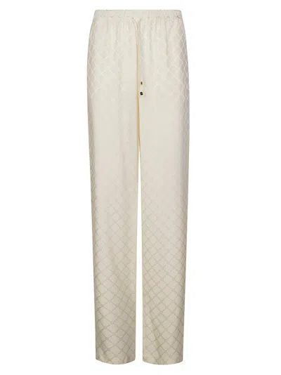Elisabetta Franchi Jacquard Drawstring Straight Leg Trousers In Beige